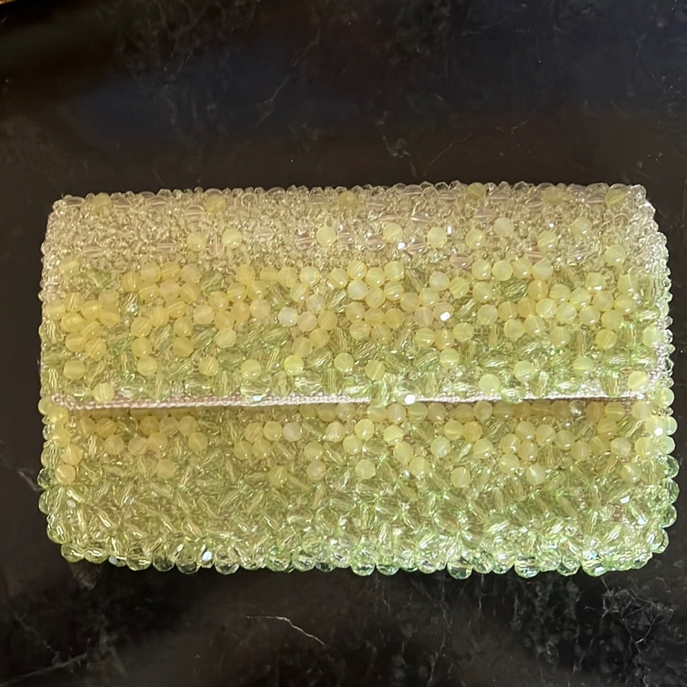 Banana republic like new hand beaded evening bag ombré green over linen